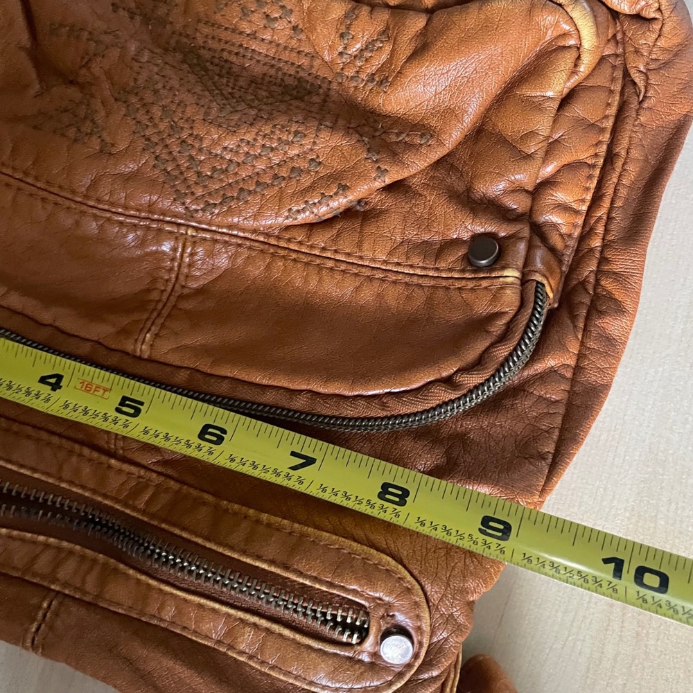 Y2K MUDD Boho Indie Crossbody Earthy Vegan Leather Orange Brown Bag embroidered - Picture 11 of 12